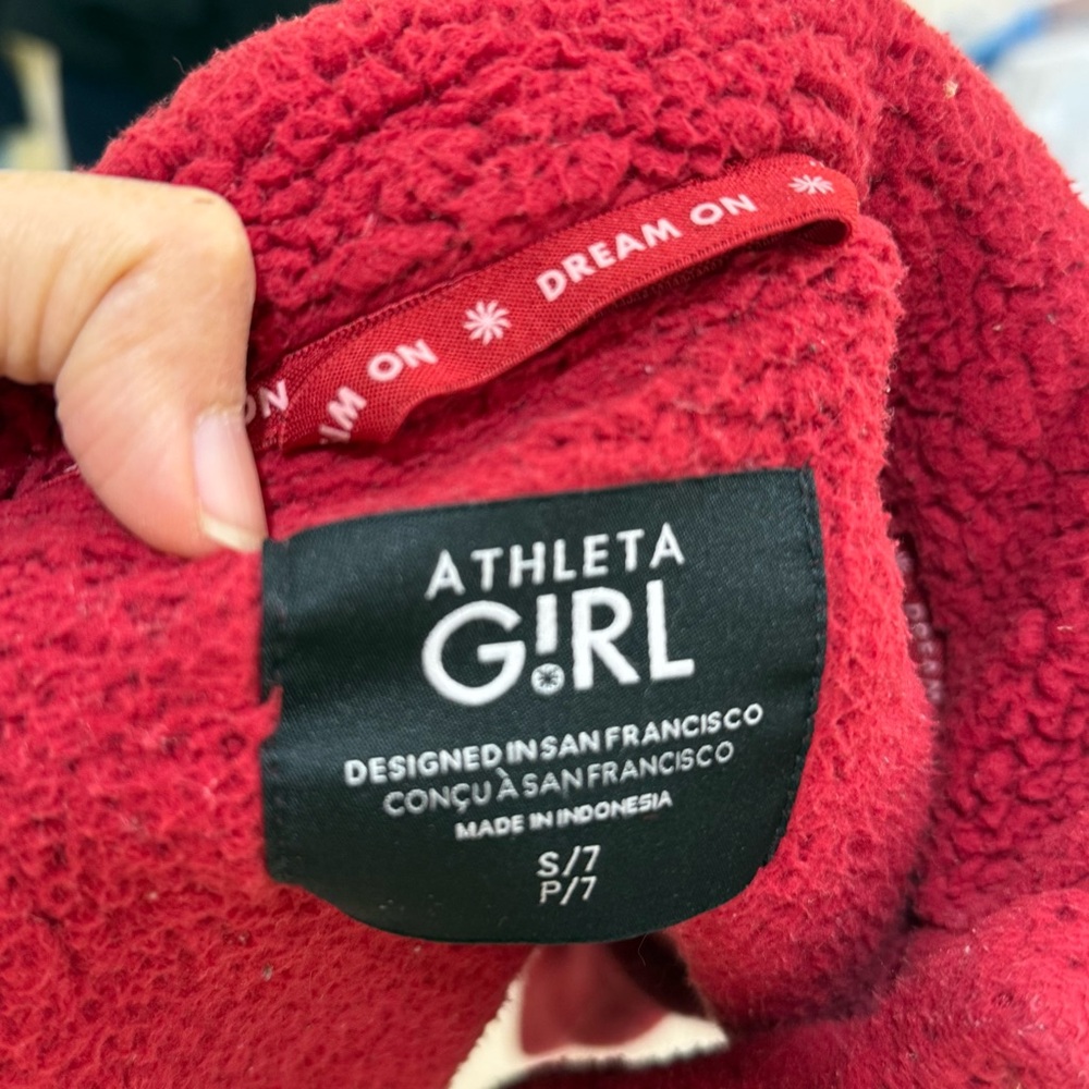 Athleta Girl So Toasty Tugga Sherpa Jacket Red Full Zip Size S/7 - Picture 11 of 11